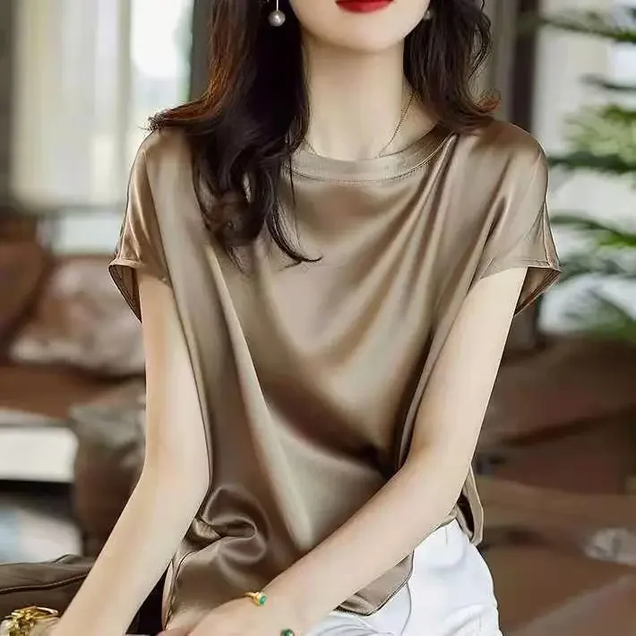 Fashion 3 Colors Woman Elegant Faux Satin Tops Sleeveless Tanks Office Ladies Imitation Silk Tops Blusas Mujer De Moda Verano