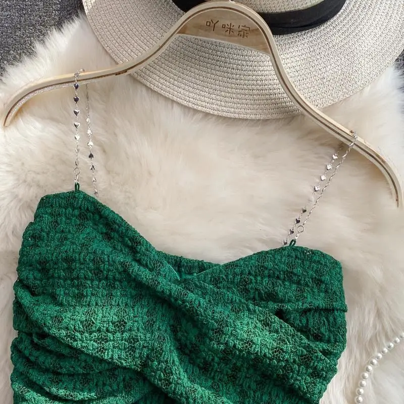 Sexy Streetwear 90s Crop Top Women Korean Fashion Tube Tops Sleeveless With Strape Tank Top Camis Chain T Shirt