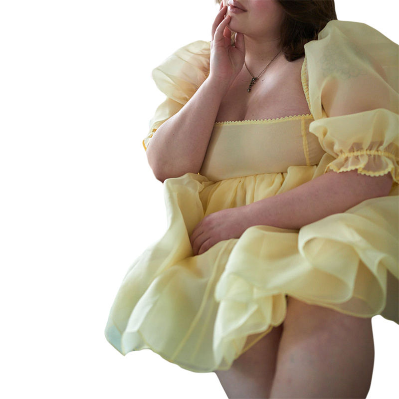 Puffy Dresses for Women y2k Aesthetic Solid Color Square Neck Bubble Sleeve Dress Sweet 2000s Party Dresses Streetwear