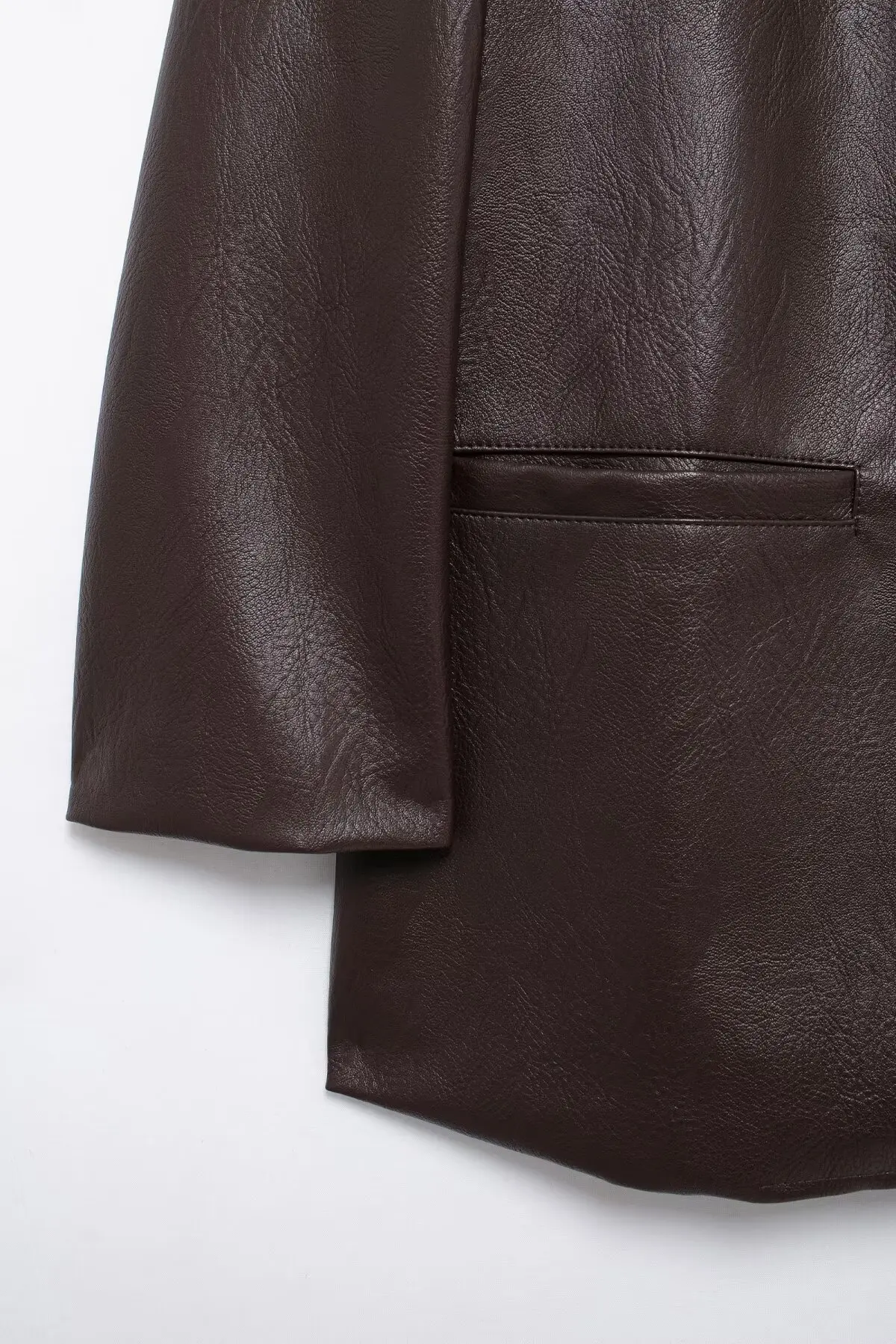 American Retro Women Brown Red PU Leather Blazer Notched Collar Full Sleeve Midi Long Oversized Suits Loose Outerwear