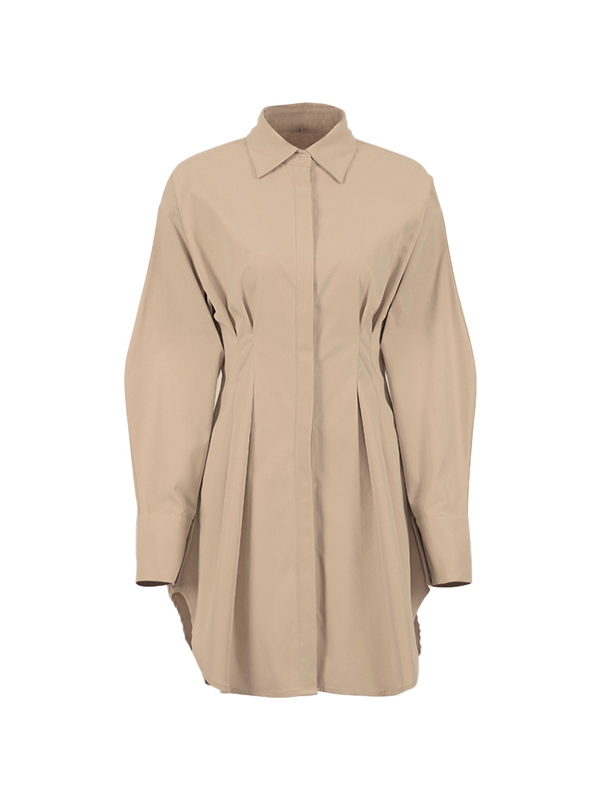Fold Pleated Detail Shirt Mini Dress
