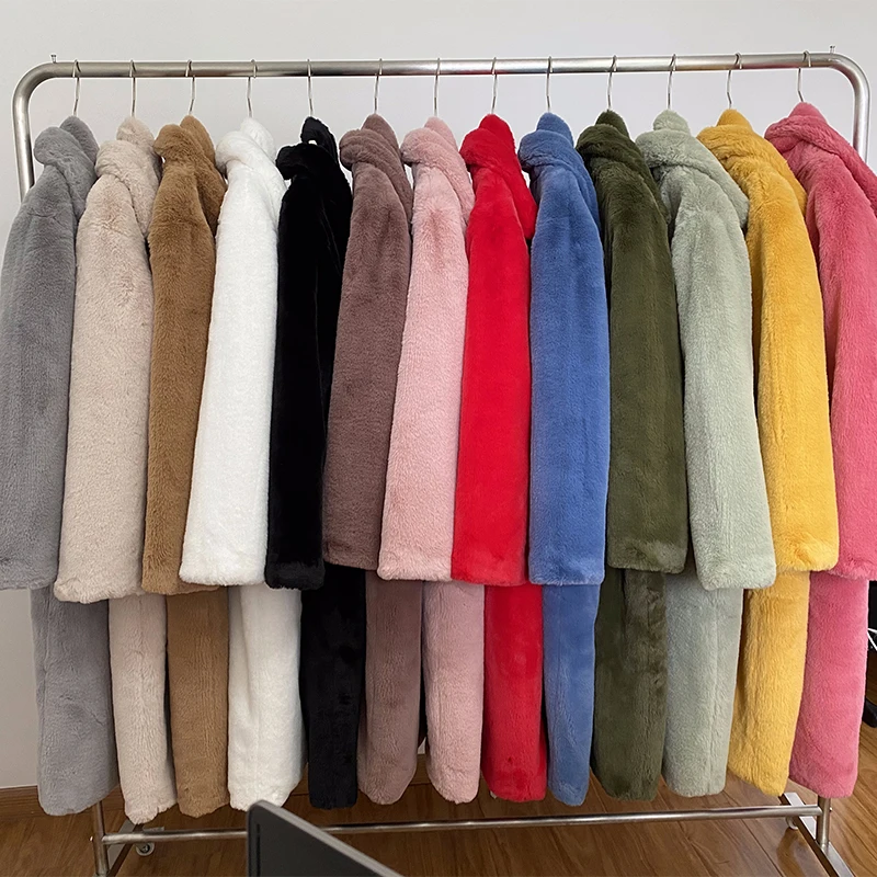 Luxury Winter Long Overcoats Women Oversized Lapel Belted Faux Rabbit Fur Coat Jacket Female Plus Size Outerwear Plush Fur Coats