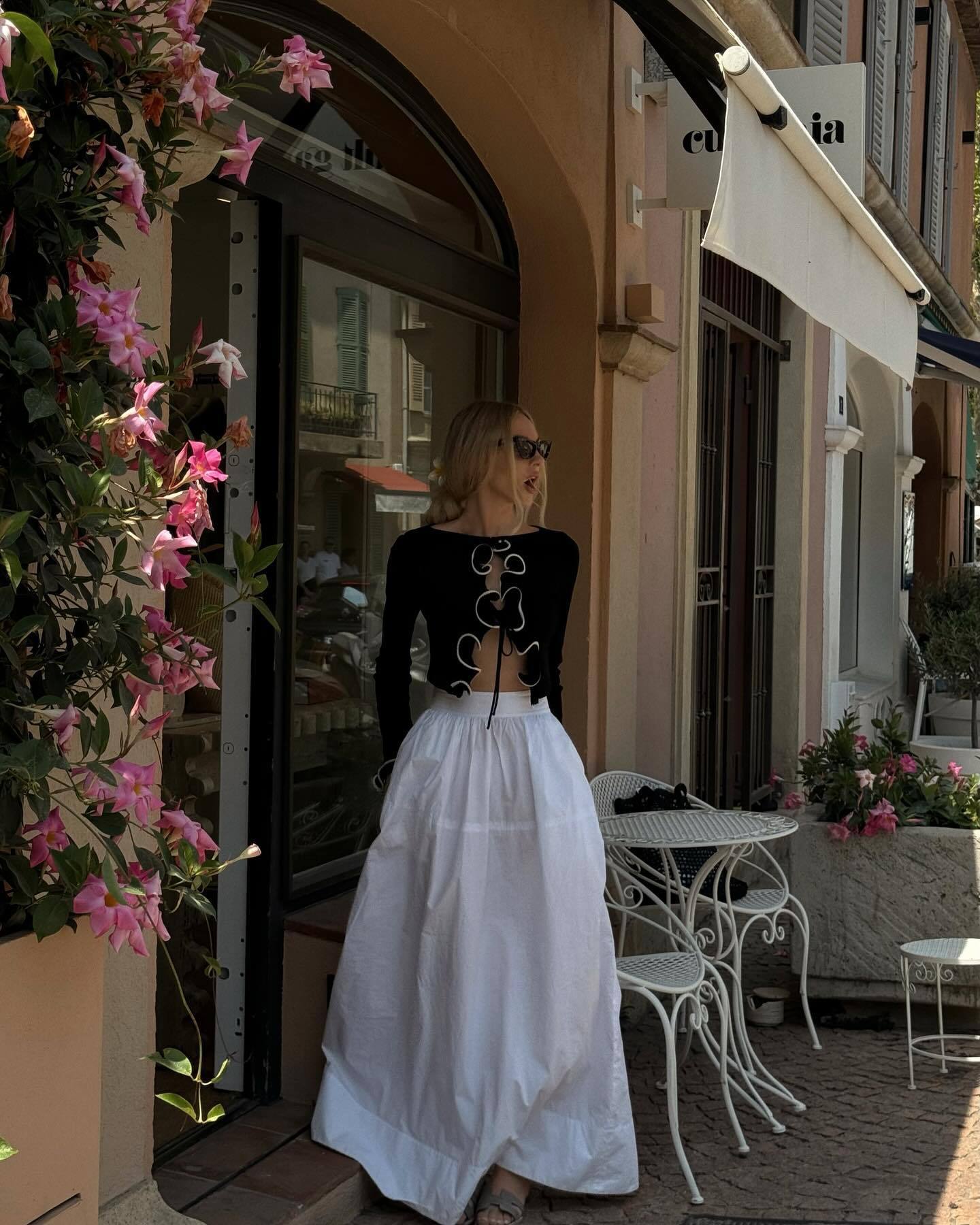 Spring Floral Edge Stitching Contrast Color Black Long Sleeve Knitted Cardigan Women Slimming Short Top Women