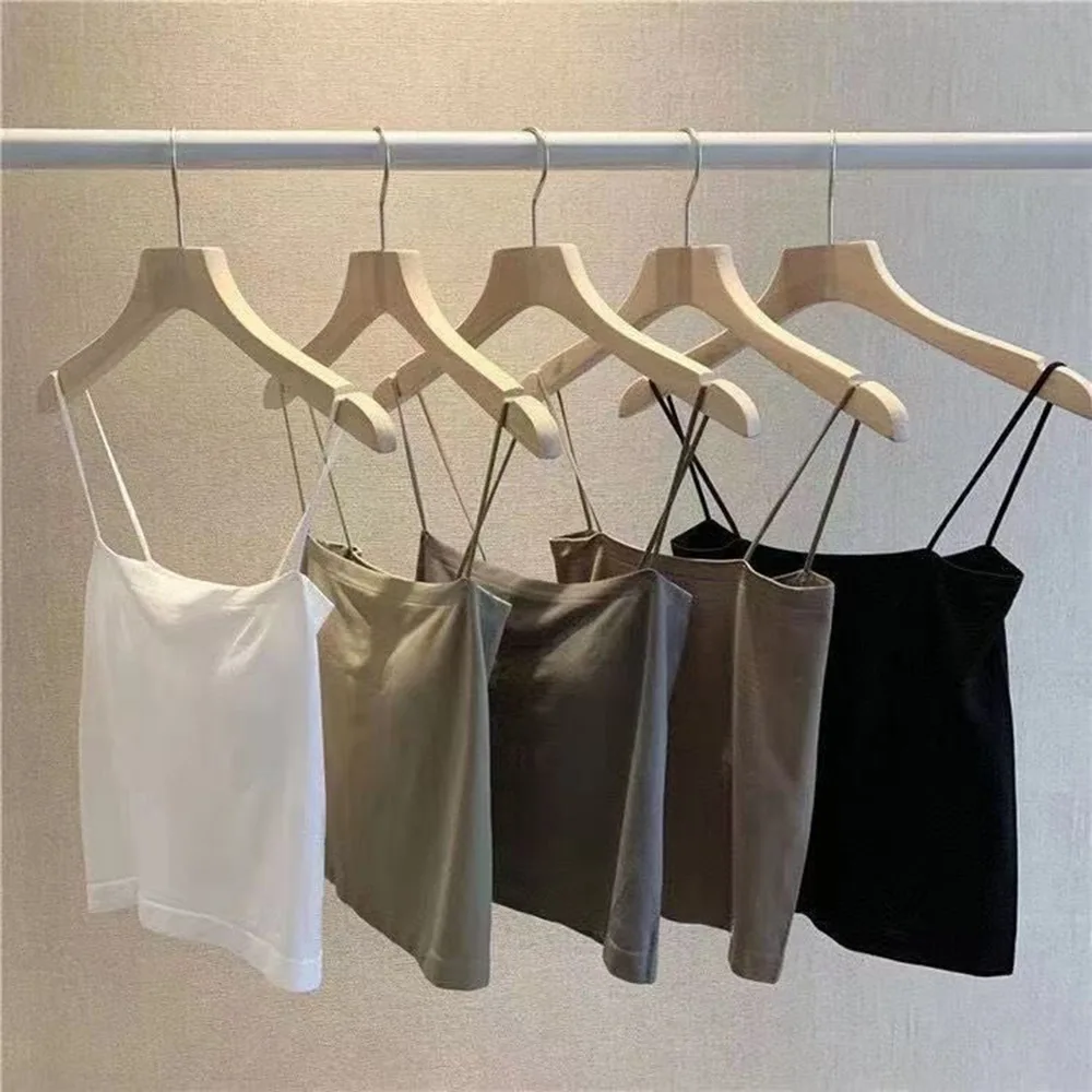 Basic Spaghetti Strap Tank Top Bra Summer White Tops For Women 2025 Backless Slim Sleeveless Camisole Cropped Bandeau Tops