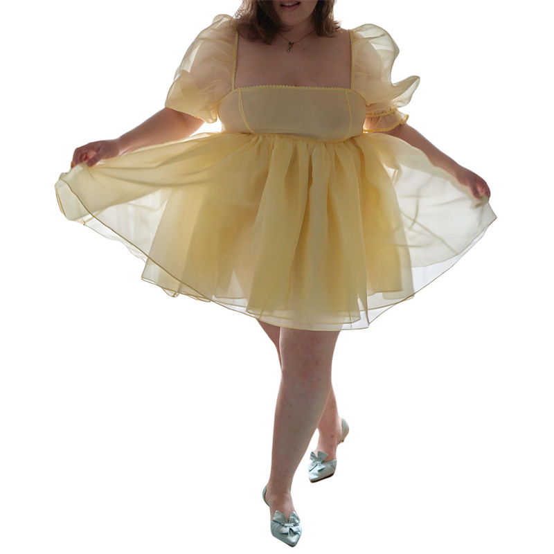 Puffy Dresses for Women y2k Aesthetic Solid Color Square Neck Bubble Sleeve Dress Sweet 2000s Party Dresses Streetwear