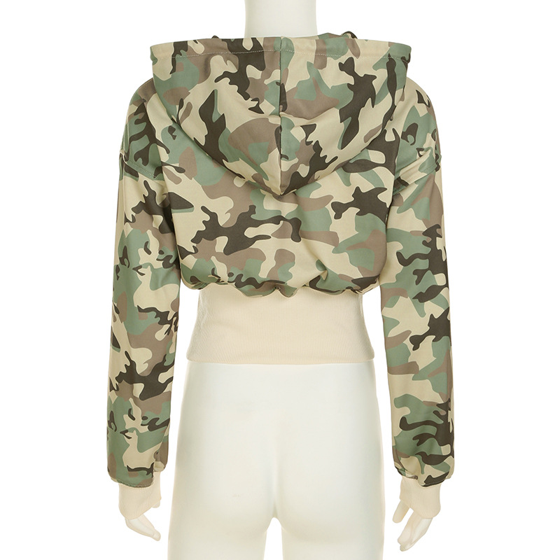 Casual Contrast Color Cinched Hoodie Long Sleeve Sweatshirt Sweatpants Two Piece Camouflage Cardigan Coat Trousers Sets