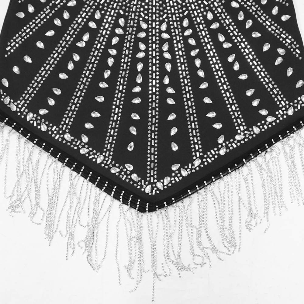 Suspenders Rhinestone Chain Terms Sexy Irregular Asymmetric Dress Women