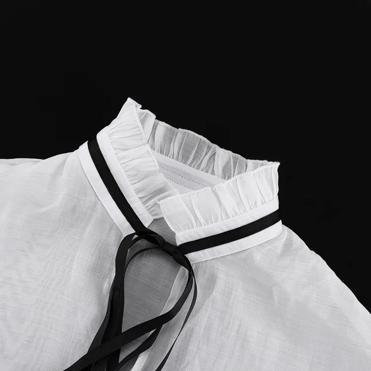 Bandage See-Through Chiffon Shirts Pullover For Women Cover up Patchwork Fashion Summer Lace-Up Women's Blouse Top