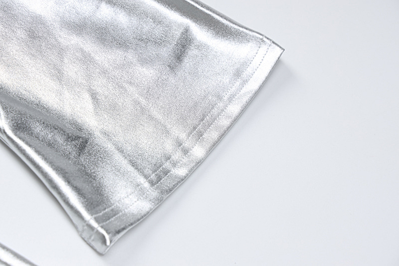 Metallic Coated Fabric Women Clothing Winter Solid Color Faux Leather Sexy Cutout Backless Slim Fit Sling Jumpsuit