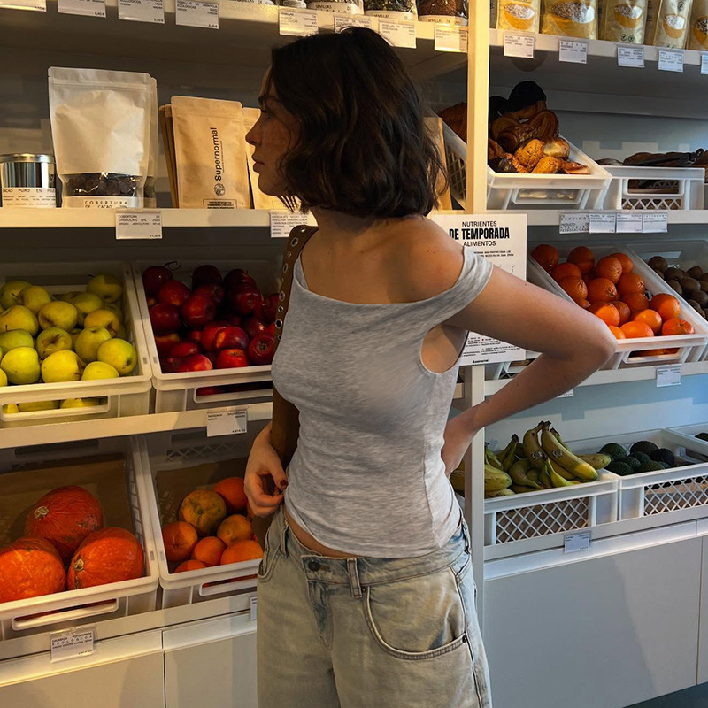 Summer Solid Color Basic Shoulder Short Sleeve Irregular Asymmetric Simple Casual T shirt off the Shoulder Short Top Women