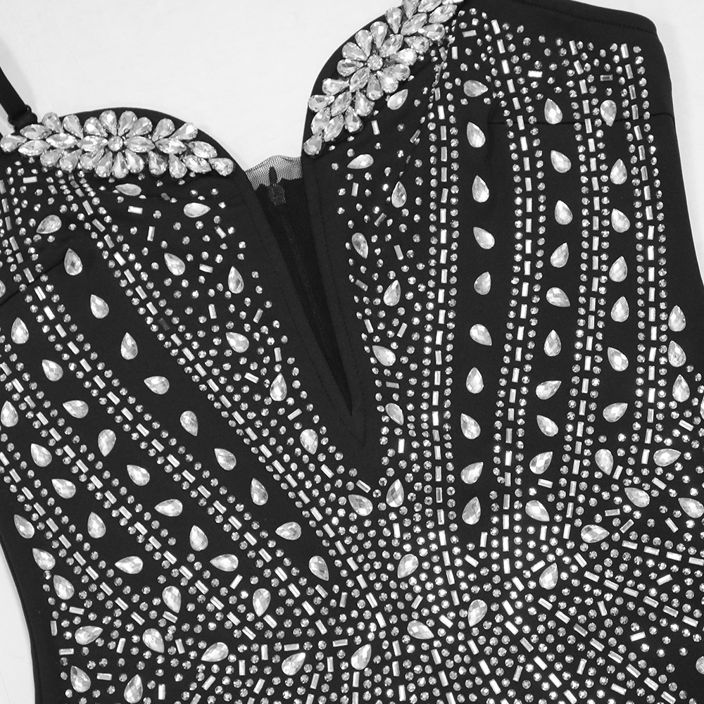 Suspenders Rhinestone Chain Terms Sexy Irregular Asymmetric Dress Women