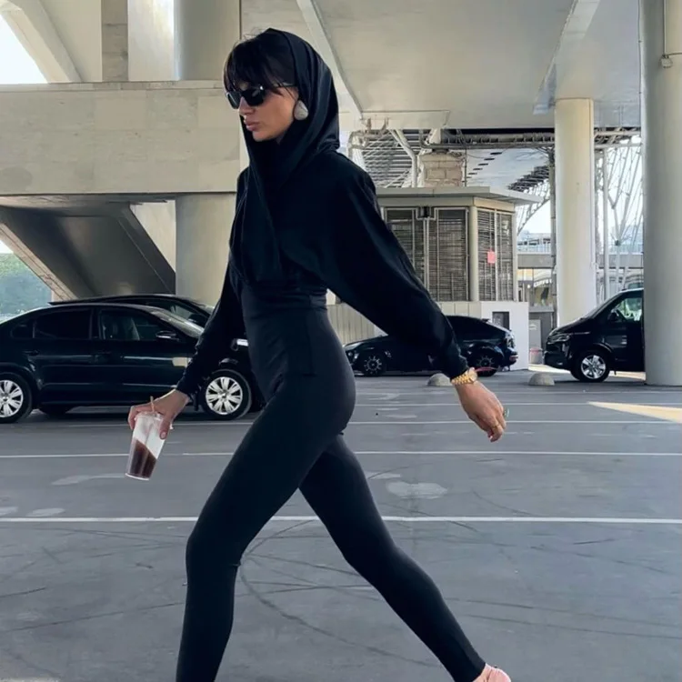 Fashion Satin Hoodie Y2k Top For Women Long Sleeve Bandage Patchwork Solid Sexy Vintage Cropped Top Ladies Crop top Tee