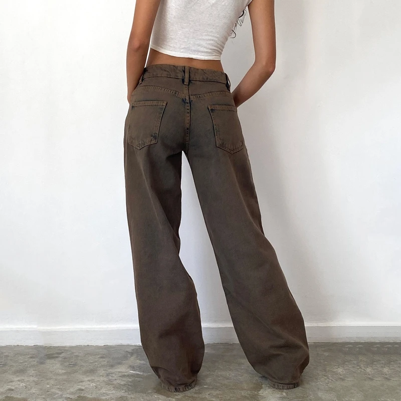 Women Y2K Aesthetic Low Rise Baggy Jeans Loose Fit Boyfriend Straight Wide Leg Jeans Trendy Stretch Long Denim Pants Trousers