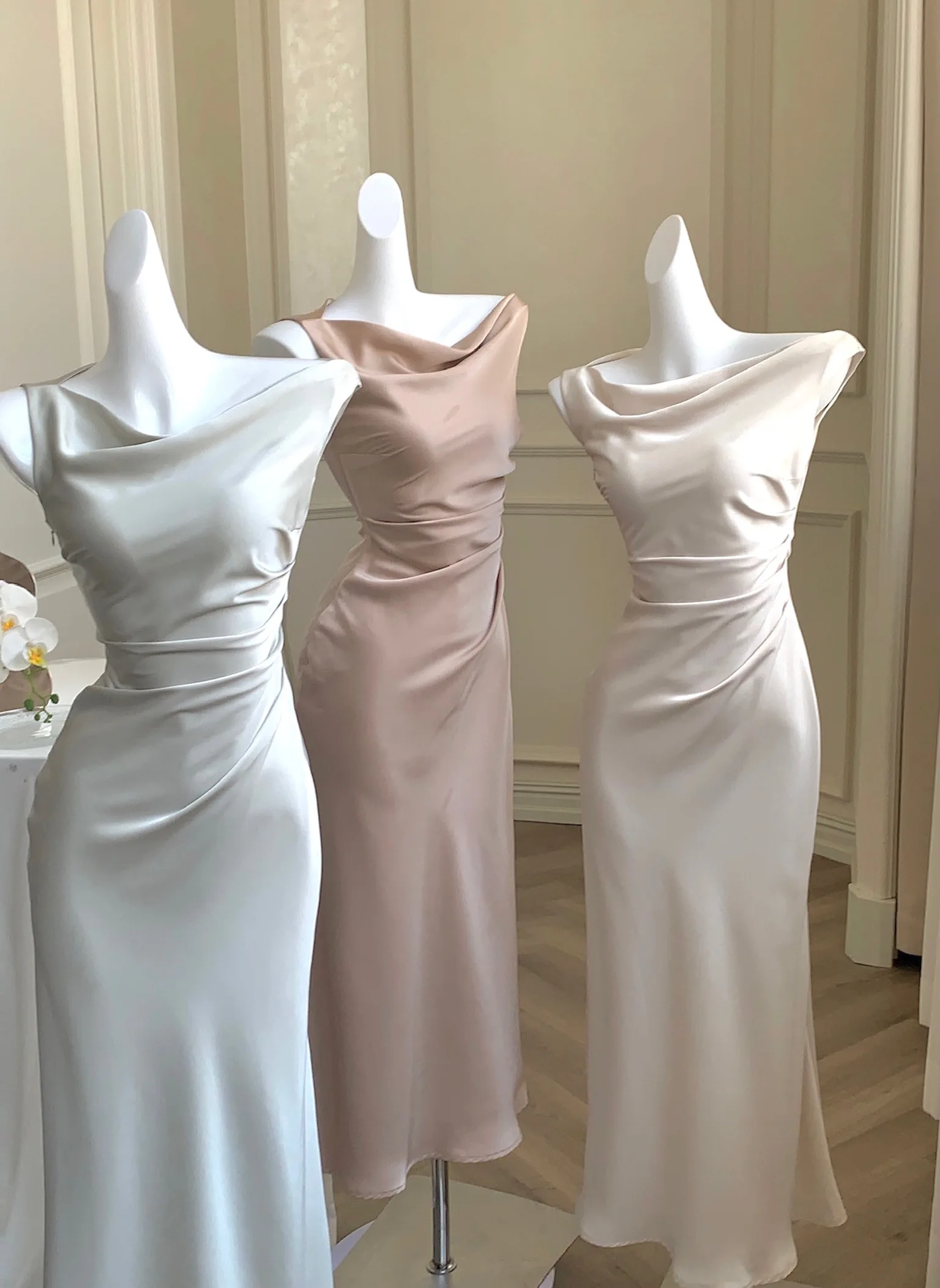 Elegant Bodycon Satin Long Dresses for Women Off Shoulder Solid French Mermaid Wedding Evening Party Dress Prom Robe Vestidos