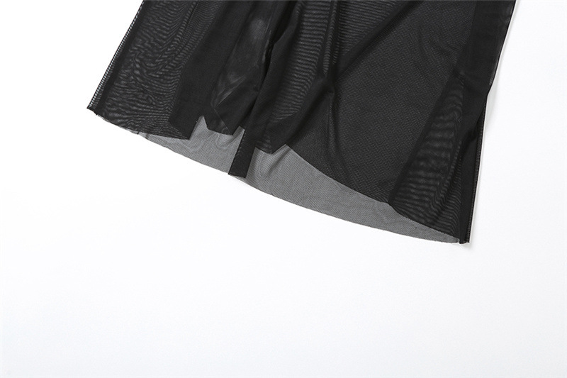 Autumn Women Clothing Sexy Sleeveless Mesh Stitching High Waist Slim Maxi Skirt Sets