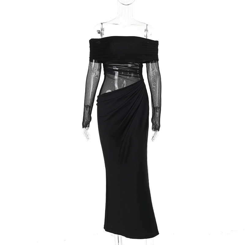 Summer Maxi Dress Sexy Off The Shoulder Mesh Hollow Out Cutout Dress Women