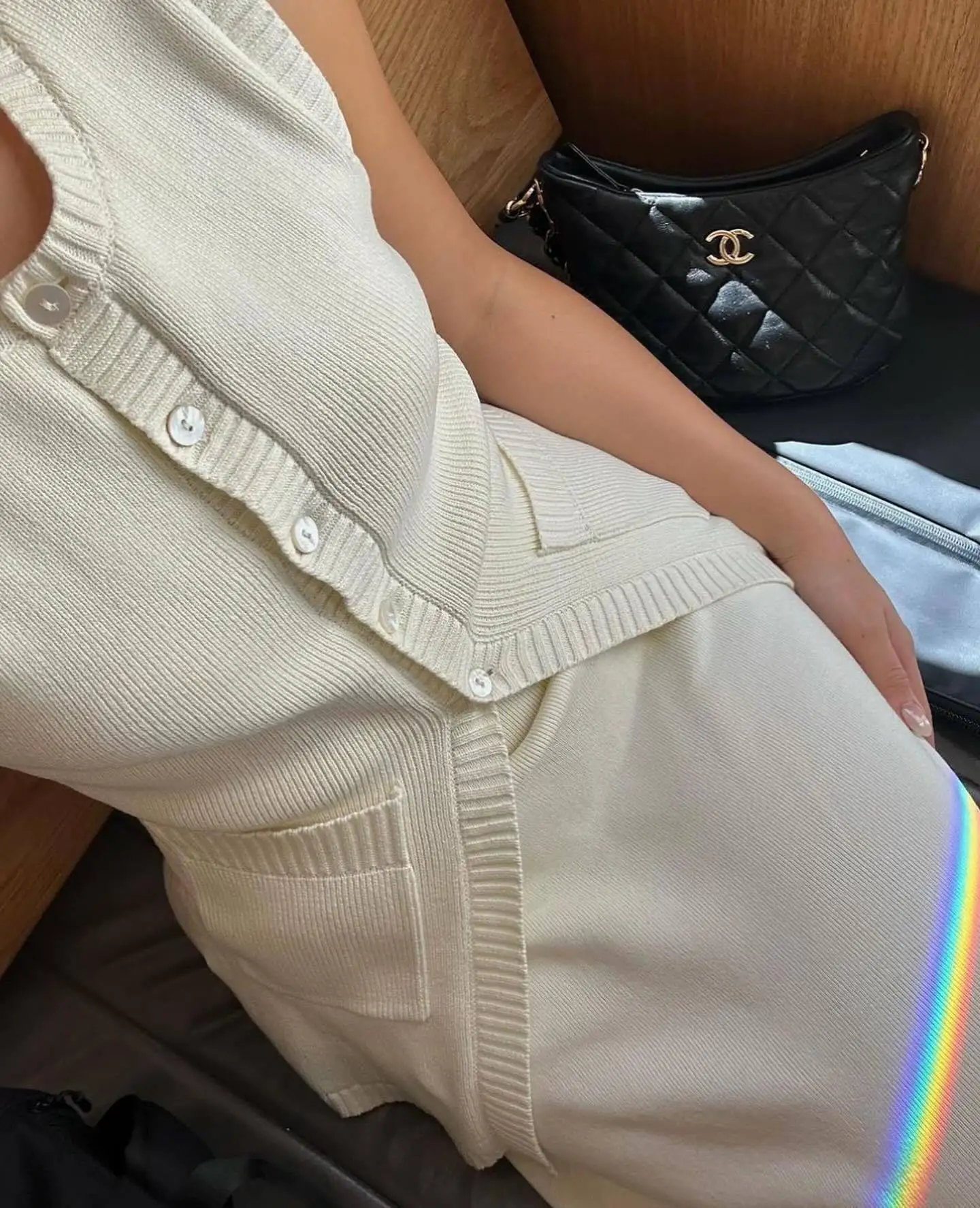 Elegant Knitted Slim Skirt Suit Women's Suit 2 Fashion Solid Color High Waist Slit Vest Casual Sleeveless Long Skirt Suit