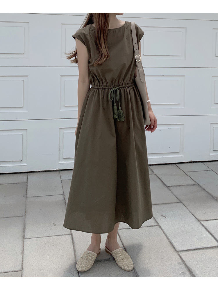 Retro Dress Women Summer Gentle Elegant Can Waist Trimming Loose plus Size Cotton Linen Large Swing Dress