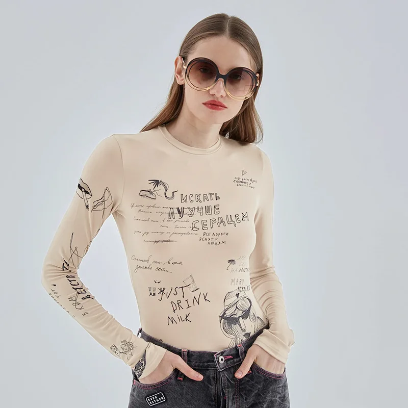 Bodycon Sexy Bodysuit Lingerie Letters Printing Crop Tops Women Y2k Clothes Long Sleeve One-pieces Body Feminino Skinny Bustier