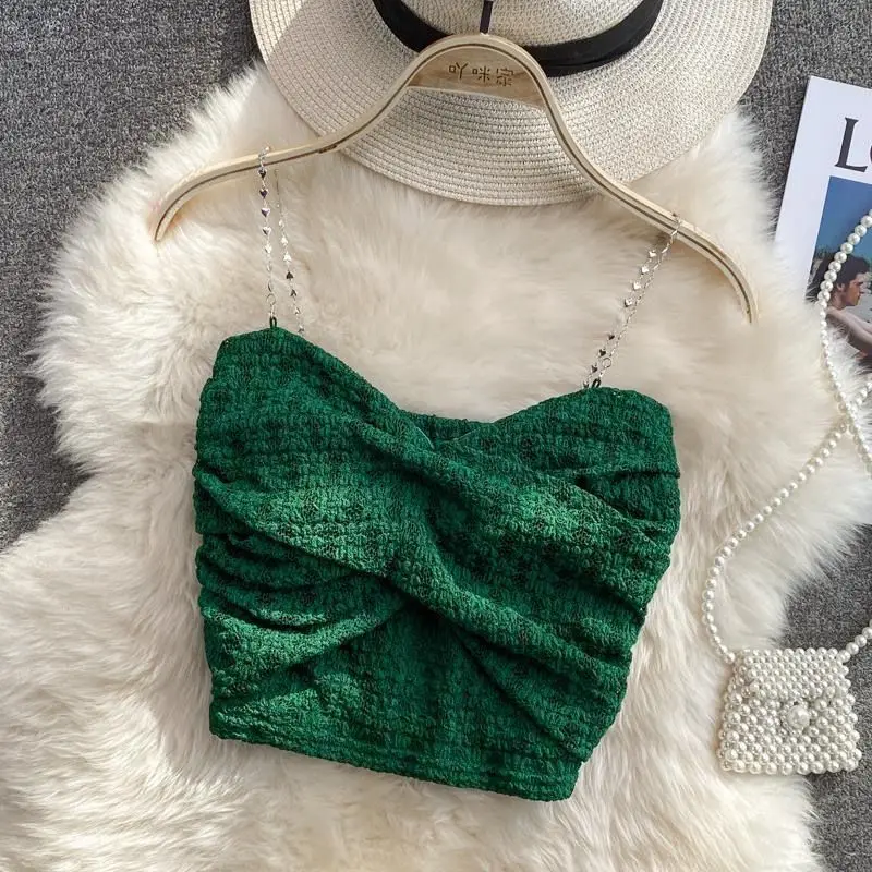 Sexy Streetwear 90s Crop Top Women Korean Fashion Tube Tops Sleeveless With Strape Tank Top Camis Chain T Shirt