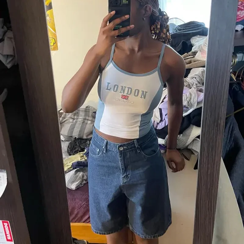 Cross border short slim-fit letters Europe and the United States top Y2K women's summer halter vest crop sexy clothing street