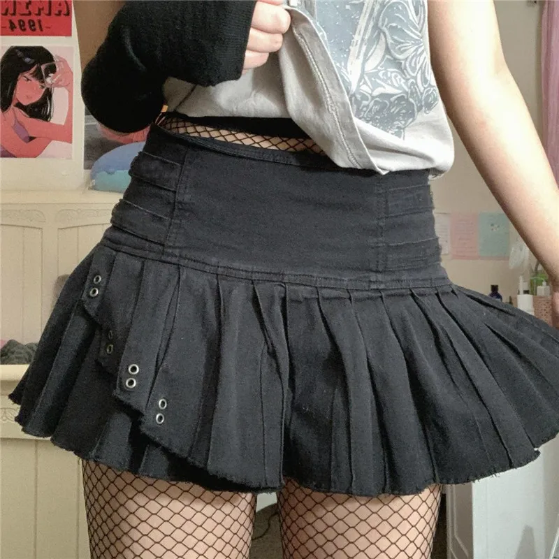 Gothic Punk Grunge Mini Skirt y2k Women Fairycore High Waist Short Skirts Black Dark Academia Skirt E Girl Streetwear