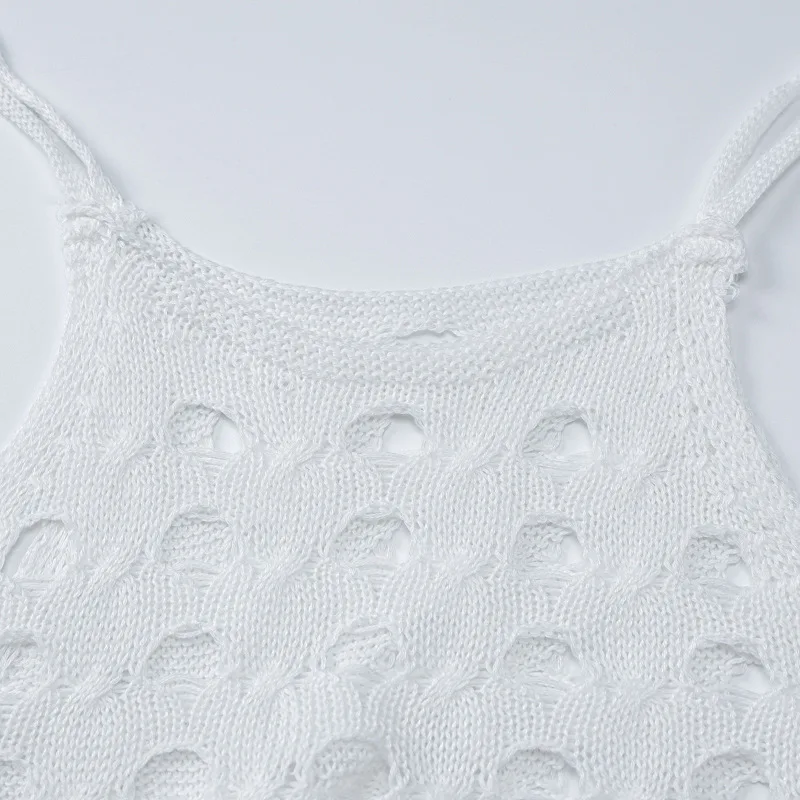 Slim Hollow Out Skirt Suit Knitted For Women Sleeveless Strapless Top Summer New High Waisted Lace Up Split Long Skirt