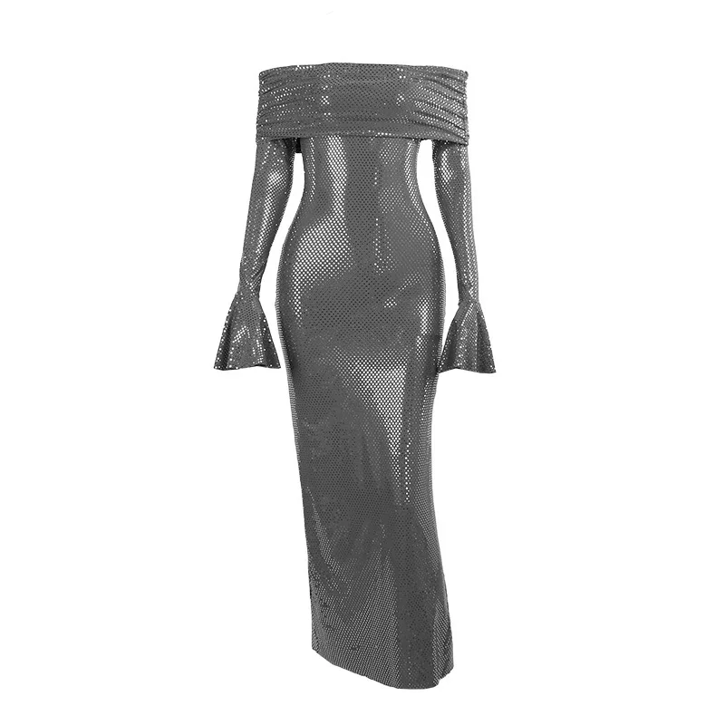 Sexy Buttocks Wrapped Long Dress For Women Fashion Temperament Ironing Board Slim One Line Neck Party Evening Dress