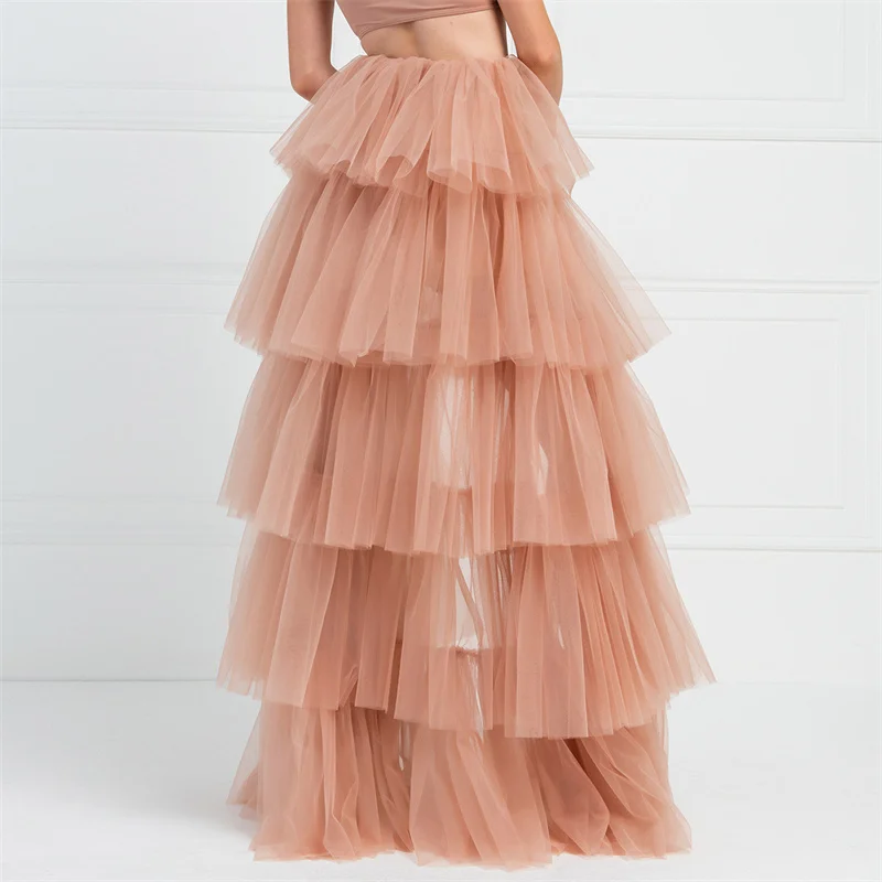 Tulle Skirts Women y2k Solid Color Elastic High Waist Asymmetrical Hem Long Skirts Summer Evening Party Skirt Clubwear