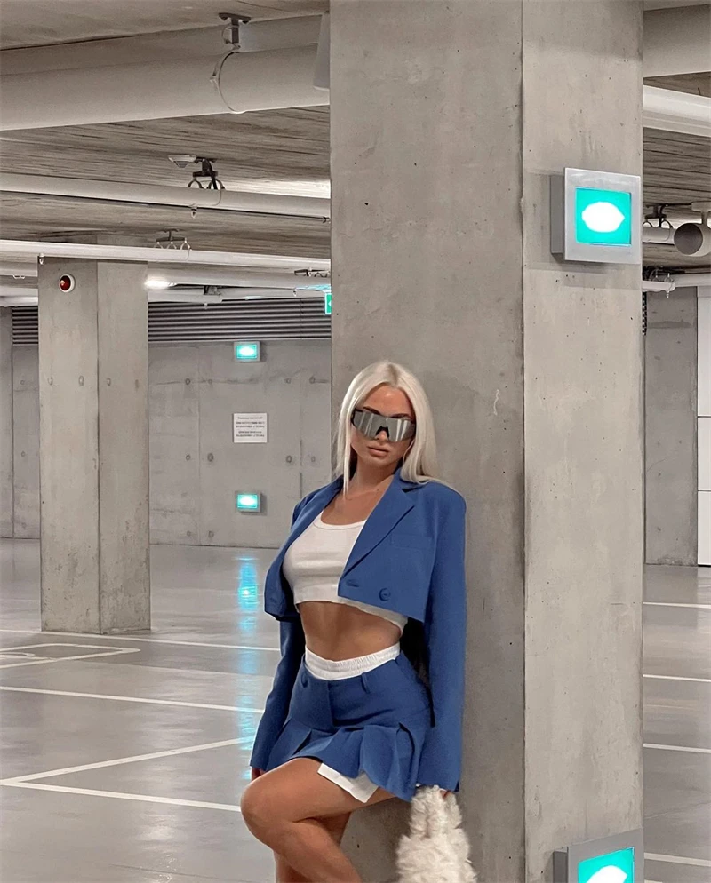 2025 Fall Women Blazer Suit Two Piece Sets Turn-down Collar Blazers Tops And Pleated Skirts Femme High Street Y2K Outfits
