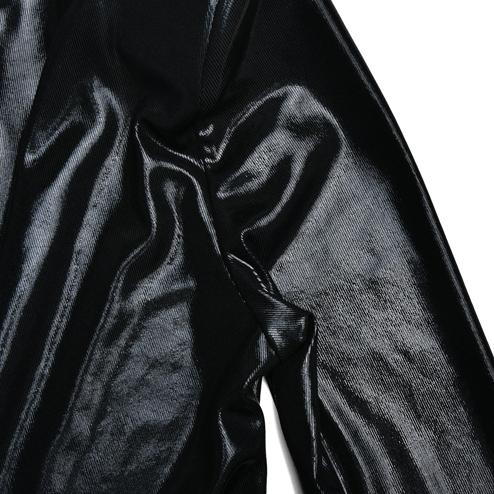 Metallic Coated Fabric Dress Sexy Glossy V neck Long Sleeve Stitching Ruffle Hip Leather Dress
