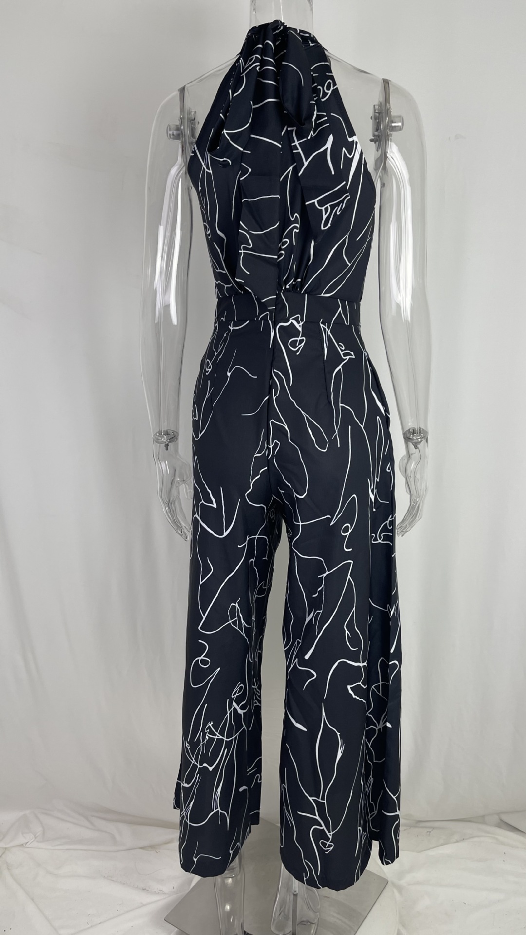 Summer Women Clothing Elegant High Waist Lace up Sleeveless Halter Trousers Jumpsuit
