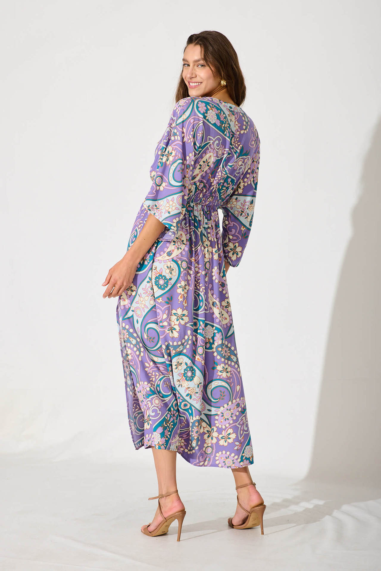 Summer Batwing Sleeve V neck Waist Slimming Maxi Dress Beach Holiday Dress