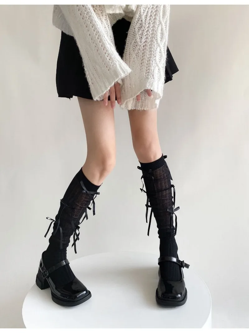 Splice Bow Loose Socks For Women Fashion Thermal Long Sock Knitting Socks Women's Y2K JK Girl Keep Warm Leg Warmers Ladie