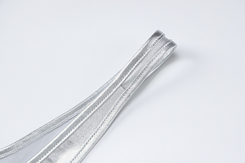 Metallic Coated Fabric Women Clothing Winter Solid Color Faux Leather Sexy Cutout Backless Slim Fit Sling Jumpsuit