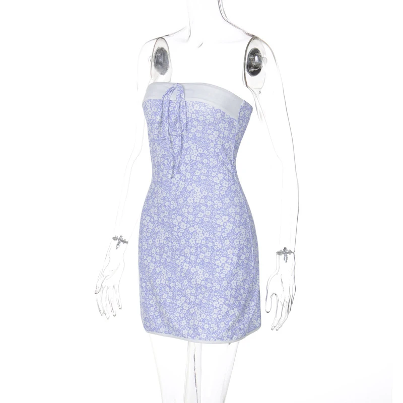 Floral Tube Dress Women Fairycore Clothing Off Shoulder Strapless Sleeveless Bodycon Dress Going Out Party Dresses