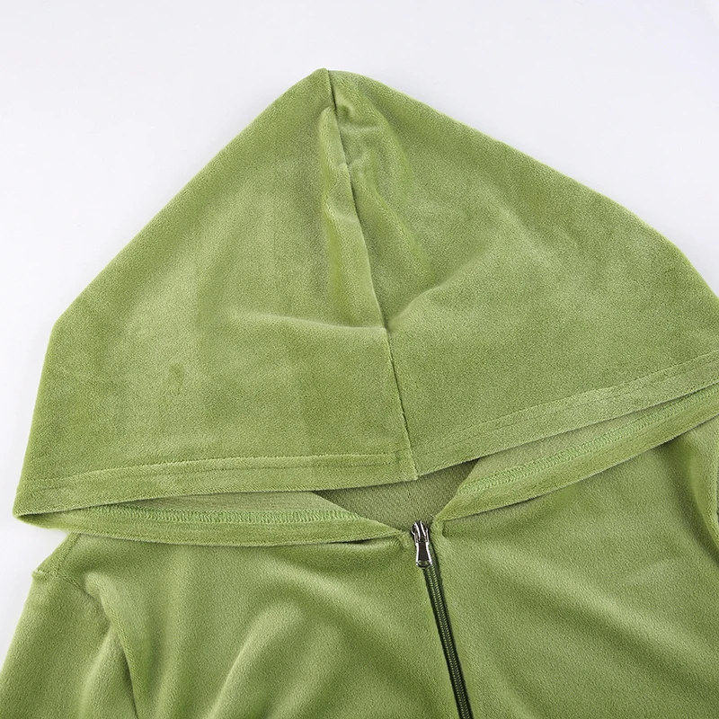 Casual Velvet Crop Top Winter Jacket Women Green Pink Zip Up Hoodies Coats Ladies Fashion Skinny Overcoat Streetwear