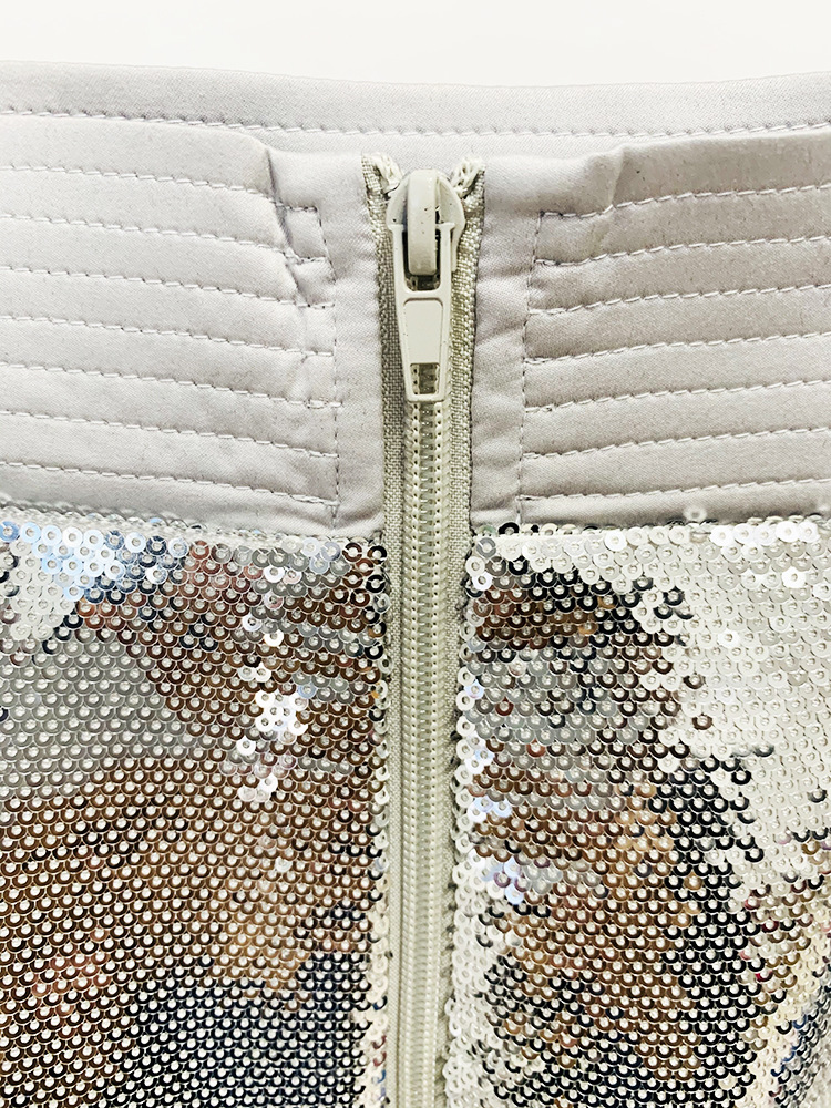 Metallic Coated Fabric Goods Personality Bling Bling Shiny Sequ Short Suit Mid Length Skirt Set Two Piece Set