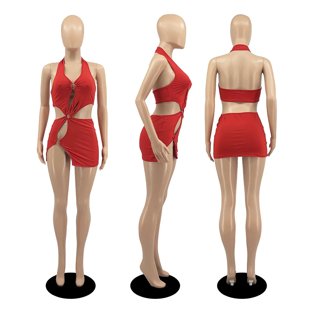 European and American women's Y2K milk silk solid color short skirt sexy sleeveless hollow out dress