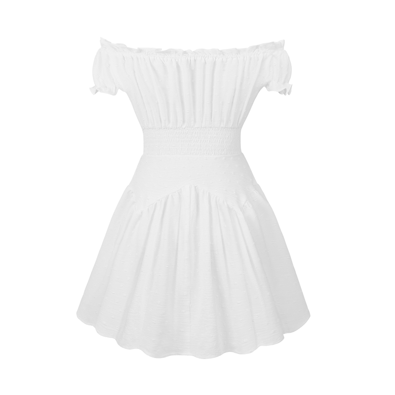 Swiss Dot Dress Women Summer Clothes Off Shoulder Short Sleeve High Waist Mini Dress Elegant Ladies Dresses Clubwear