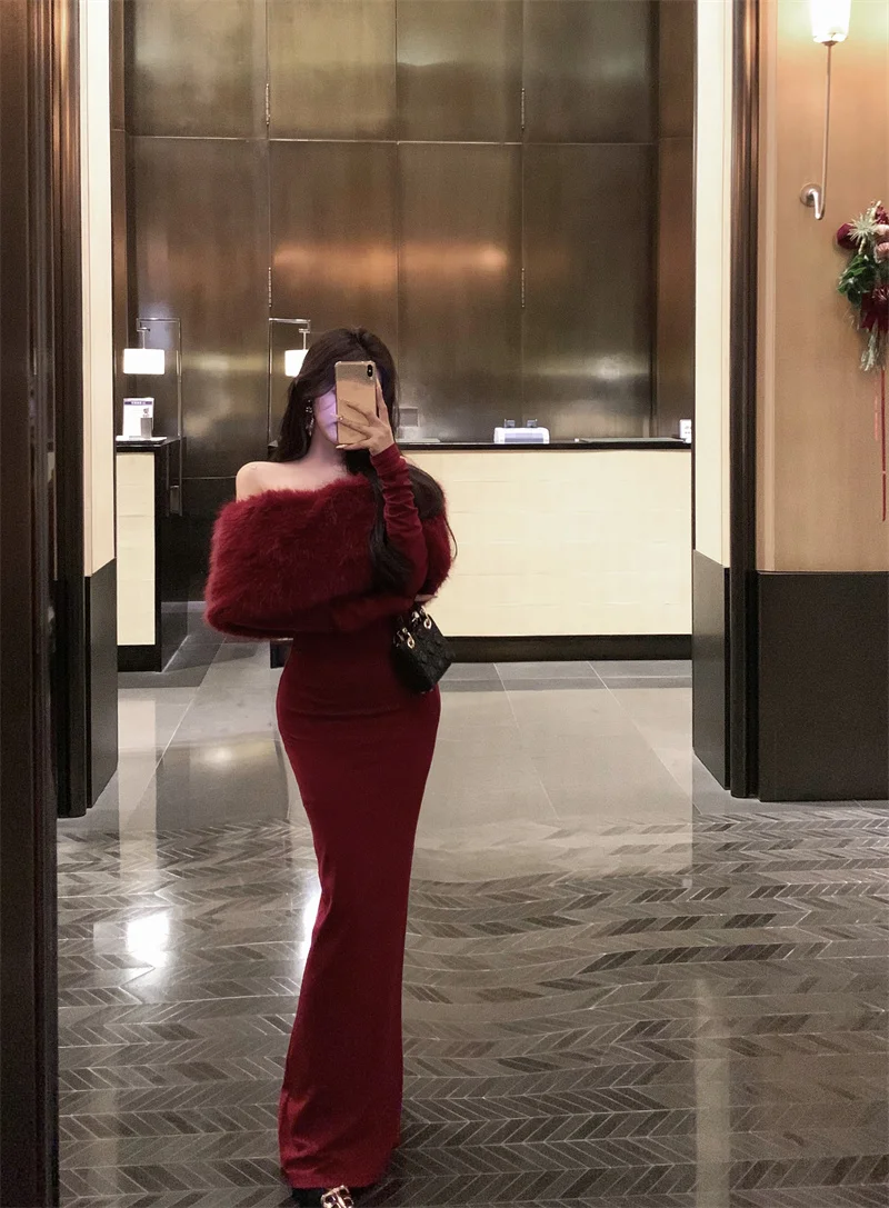 Fashion New Women Elegant Bodycon Midi Dress Long Sleeve Slim Solid Chic Vintage Christmas Party Prom Clothes Female Vestidos