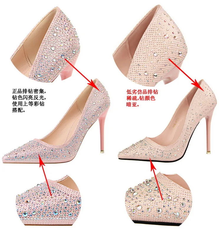Shoes Rhinestone Woman Pumps Fashion Wedding Shoes Women Basic Pump Stiletto Heels 10cm 7cm Heeled Shoes High Heels