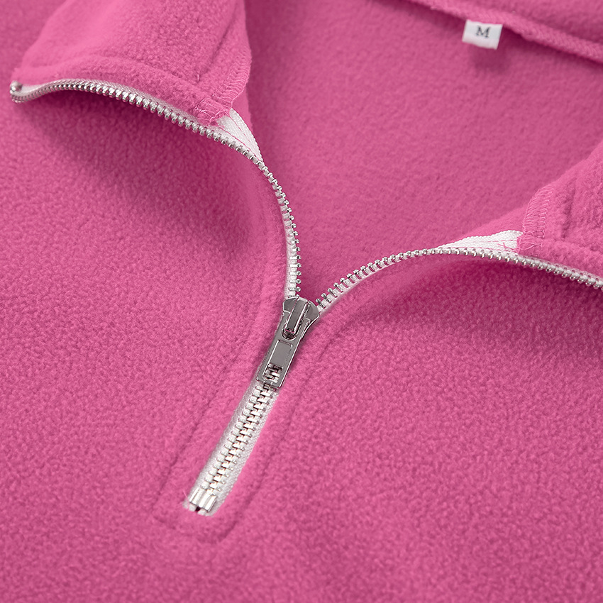 Autumn Winter Pink Collared Fleece Sweatshirt Women Lamb Wool Tops