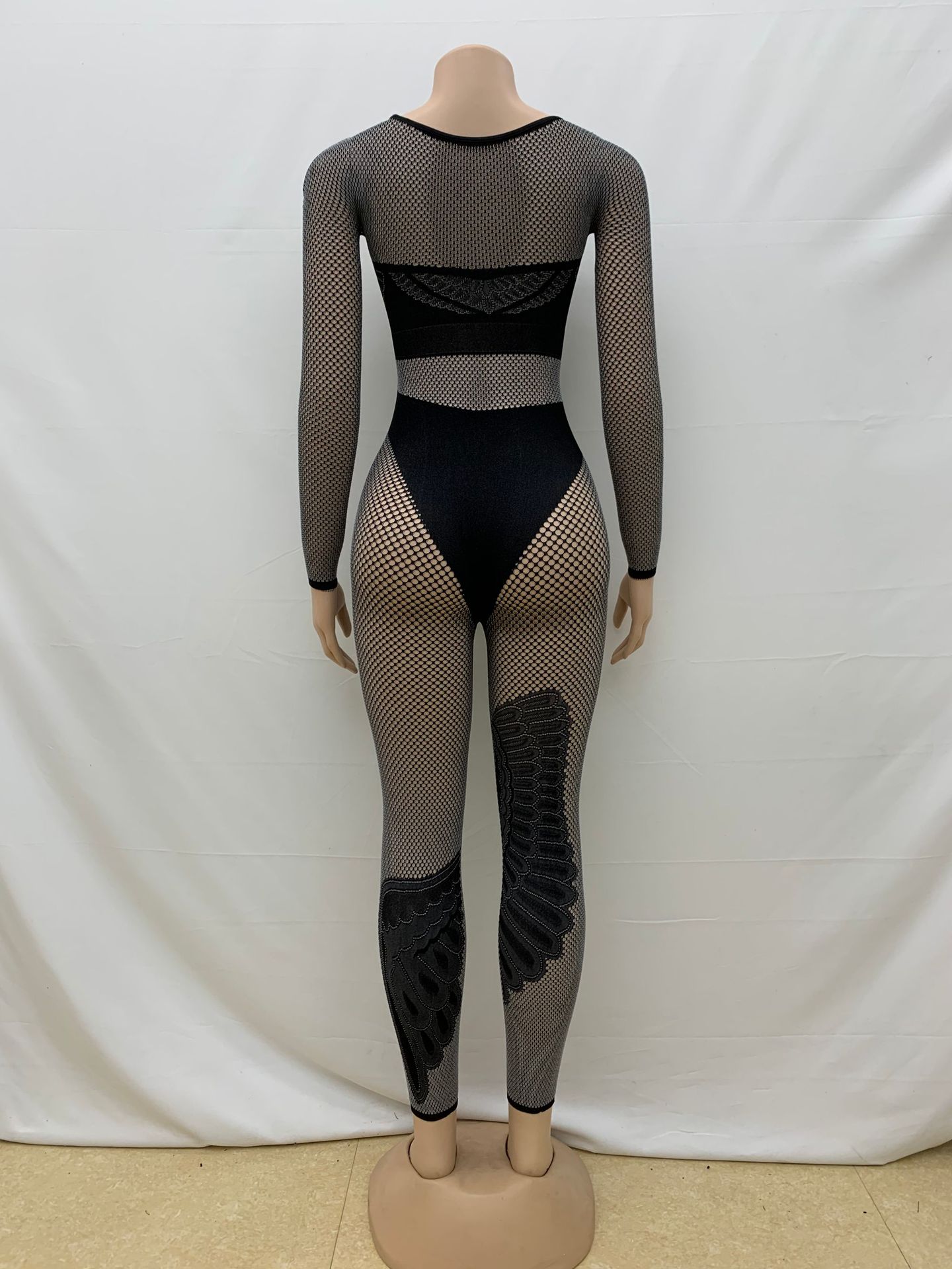 Women Clothing Solid Color Tight Rhinestone Slim Fit Long Sleeved Trousers Contrast Color One Piece Trousers