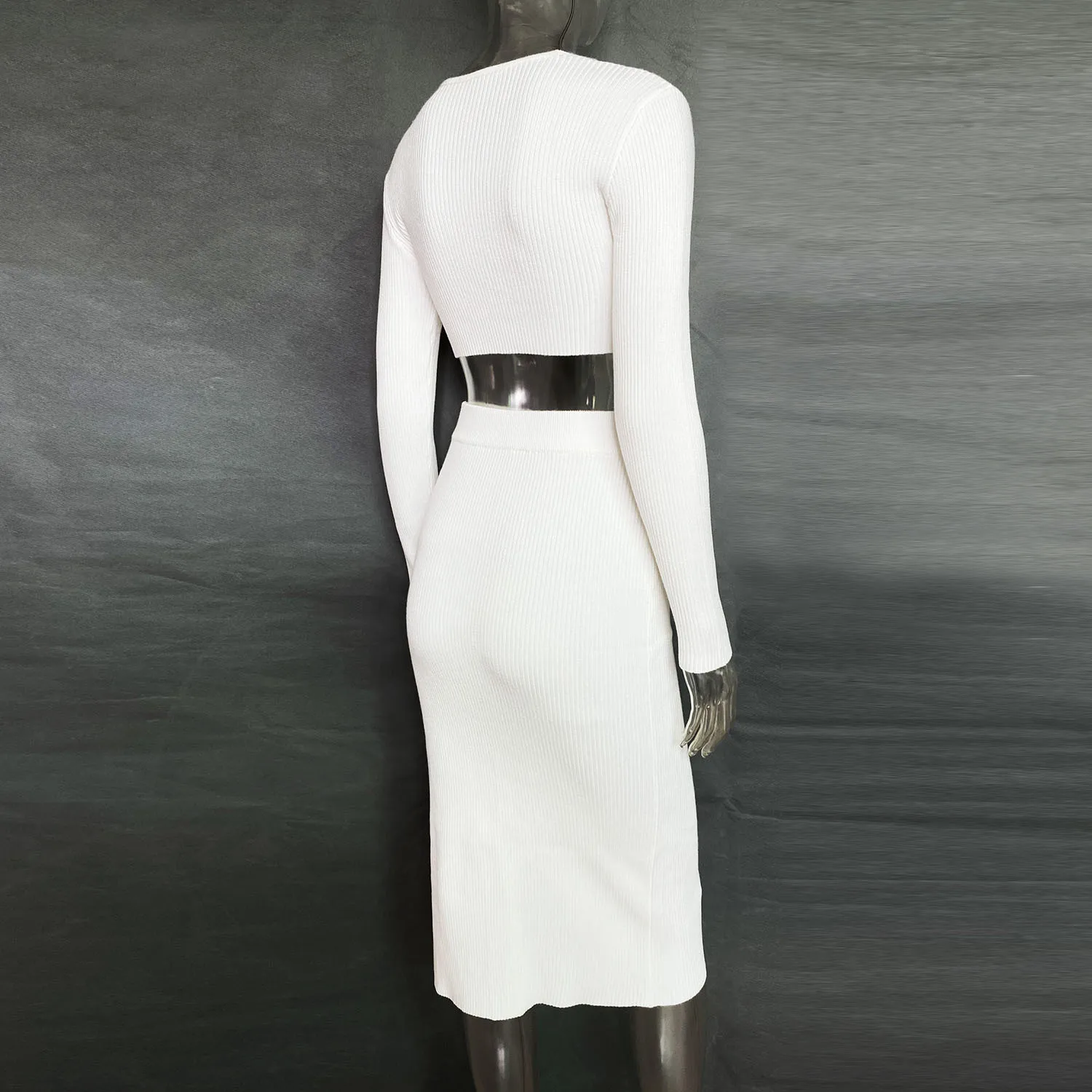 V-Neck Crop Top ANd Midi Skirt Sets Autumn Wrap Slim Bodycon Casual 2 Piece Sets Dress Outfits Women's Knitted Suit 2025