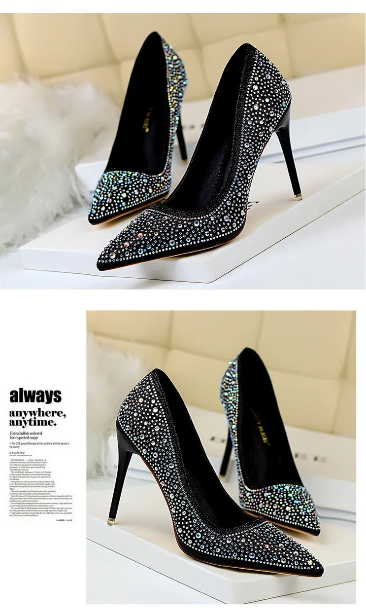 Shoes Rhinestone Woman Pumps Fashion Wedding Shoes Women Basic Pump Stiletto Heels 10cm 7cm Heeled Shoes High Heels