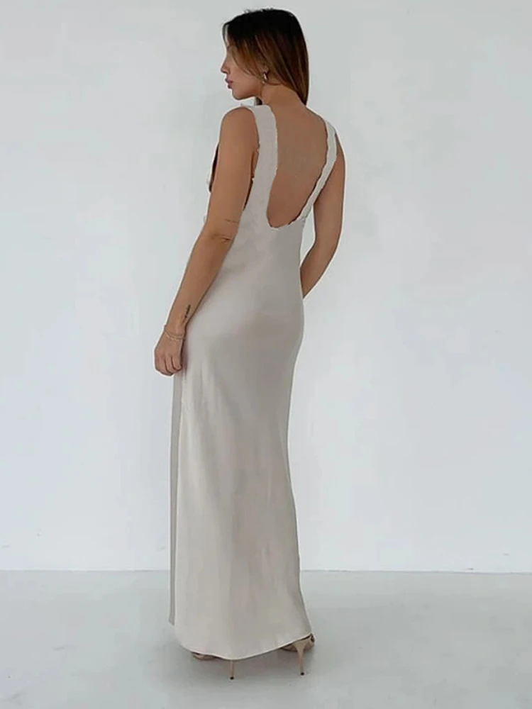 Sexy Lace Camisole Open Back Dress For Women Satin Lace Up Bodycon Long Dress Female Elegant Party Club Evening Dress