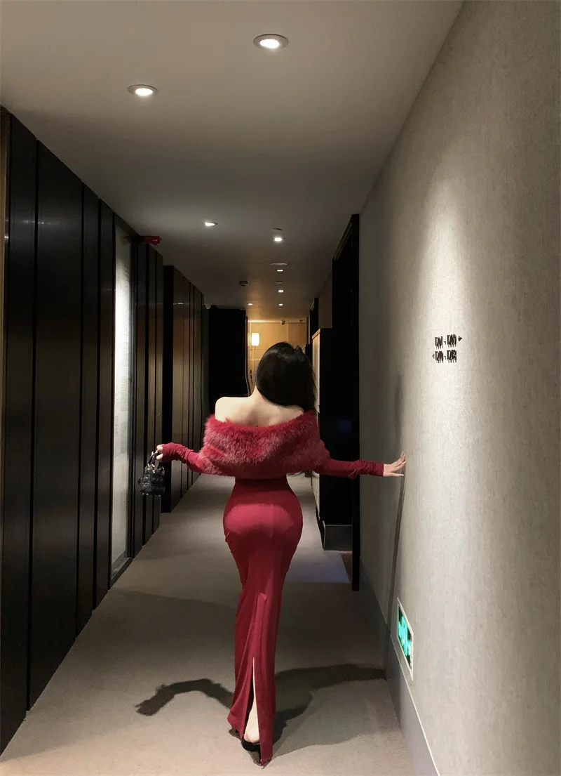 Fashion New Women Elegant Bodycon Midi Dress Long Sleeve Slim Solid Chic Vintage Christmas Party Prom Clothes Female Vestidos