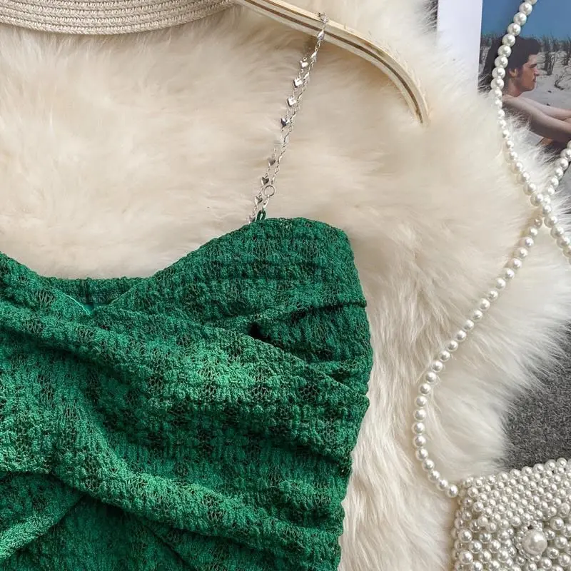 Sexy Streetwear 90s Crop Top Women Korean Fashion Tube Tops Sleeveless With Strape Tank Top Camis Chain T Shirt