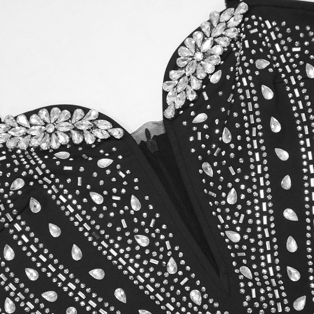 Suspenders Rhinestone Chain Terms Sexy Irregular Asymmetric Dress Women